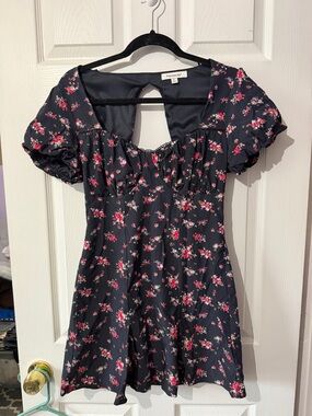 Francesca's Collections Black Mini Dress with Pink & Red Floral Print